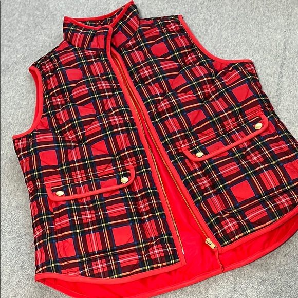 J Crew Quilted Excursion Vest Small Plaid Outdoor Preppy Academia Gorpcore - Picture 1 of 10